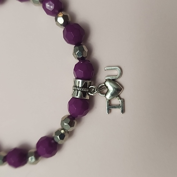 #1O Purple love beaded bracelet 7.5 inch - Picture 3 of 4